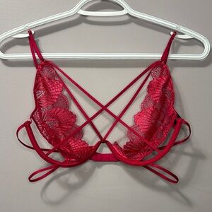 La Senza Strappy Lace Cage Bra Pink Red Underwire Bralette Large